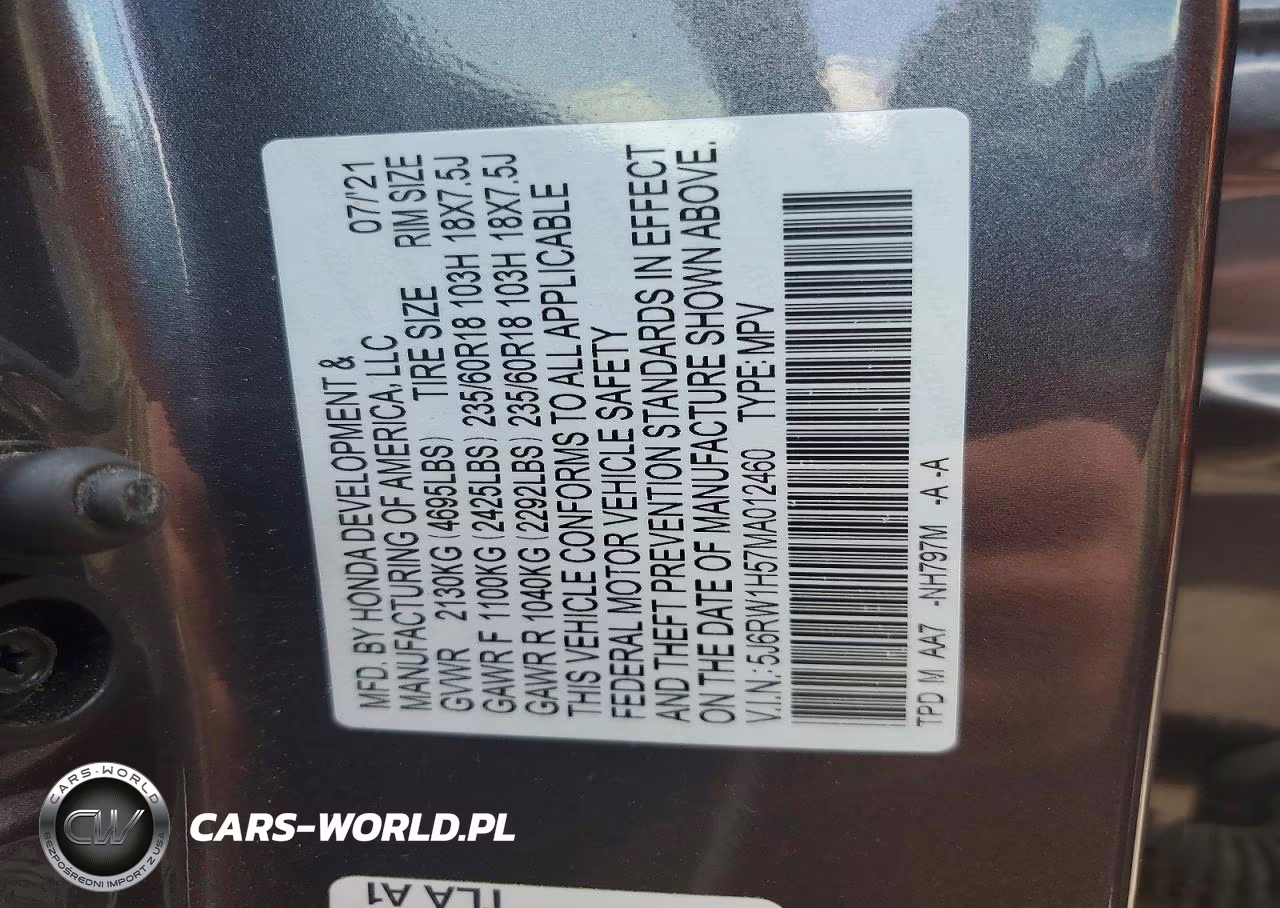 2021 Honda Cr-V Ex VIN:5J6RW1H57MA012460 - 13