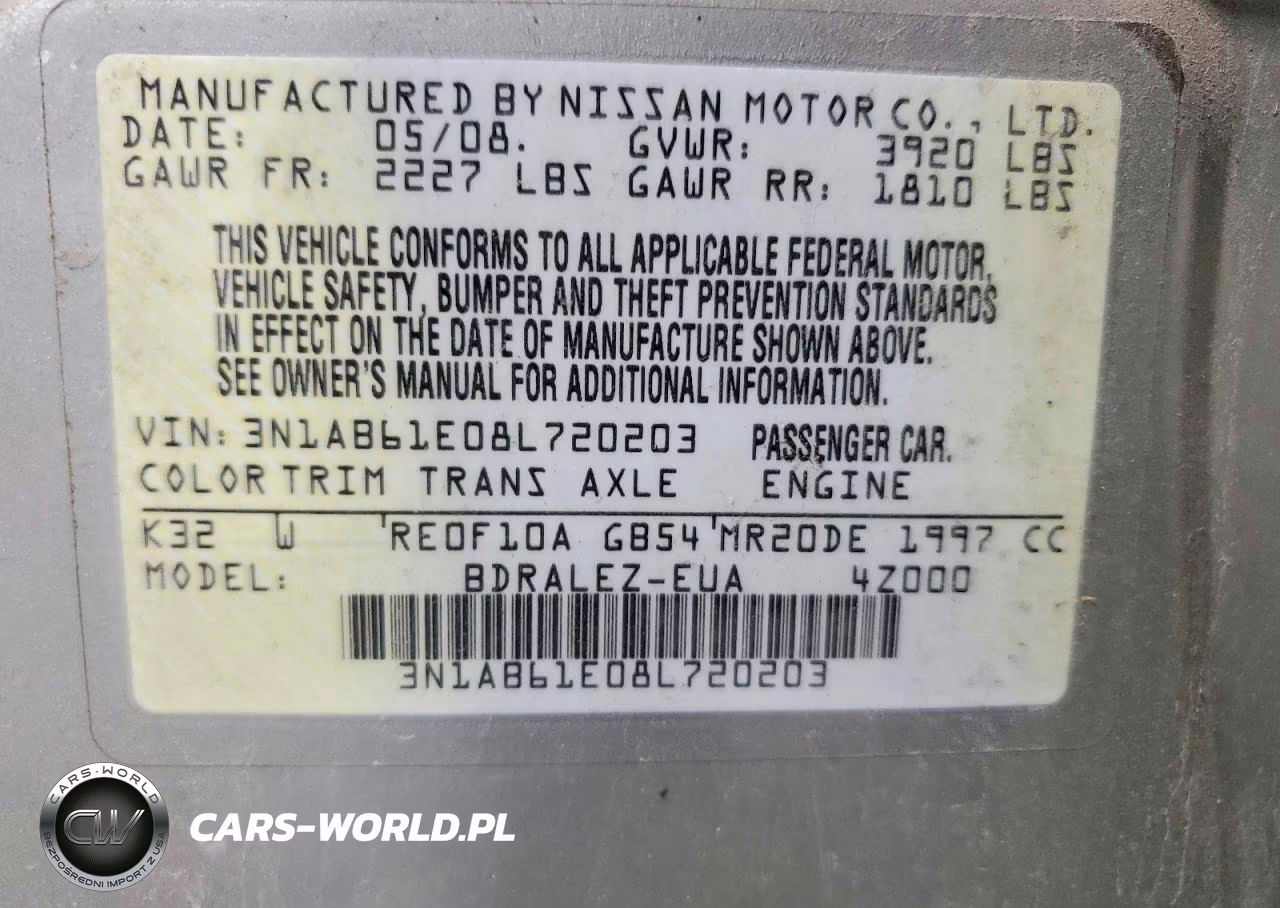 2008 Nissan Sentra 2.0 VIN:3N1AB61E08L720203 - 12