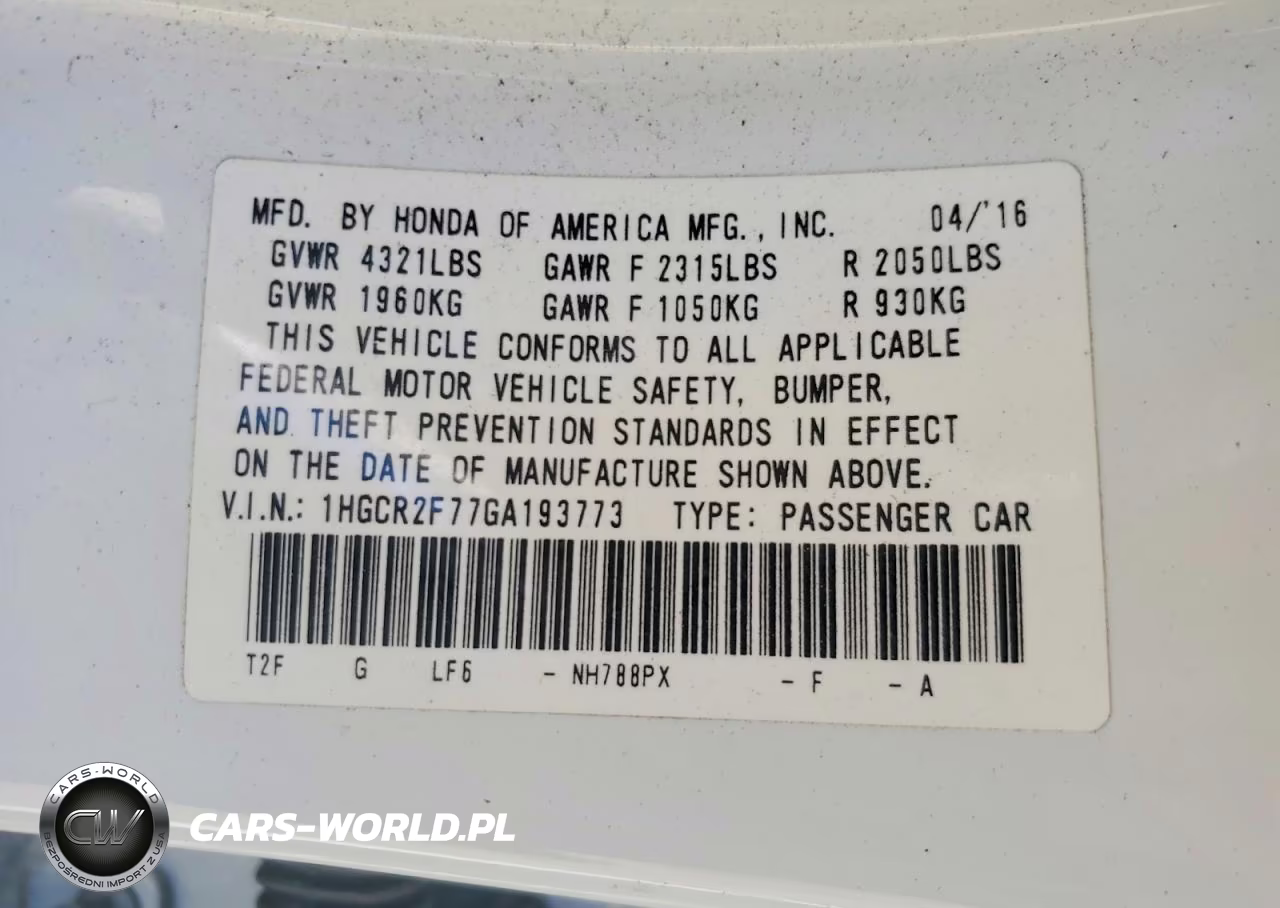 2016 Honda Accord Ex VIN:1HGCR2F77GA193773 - 12