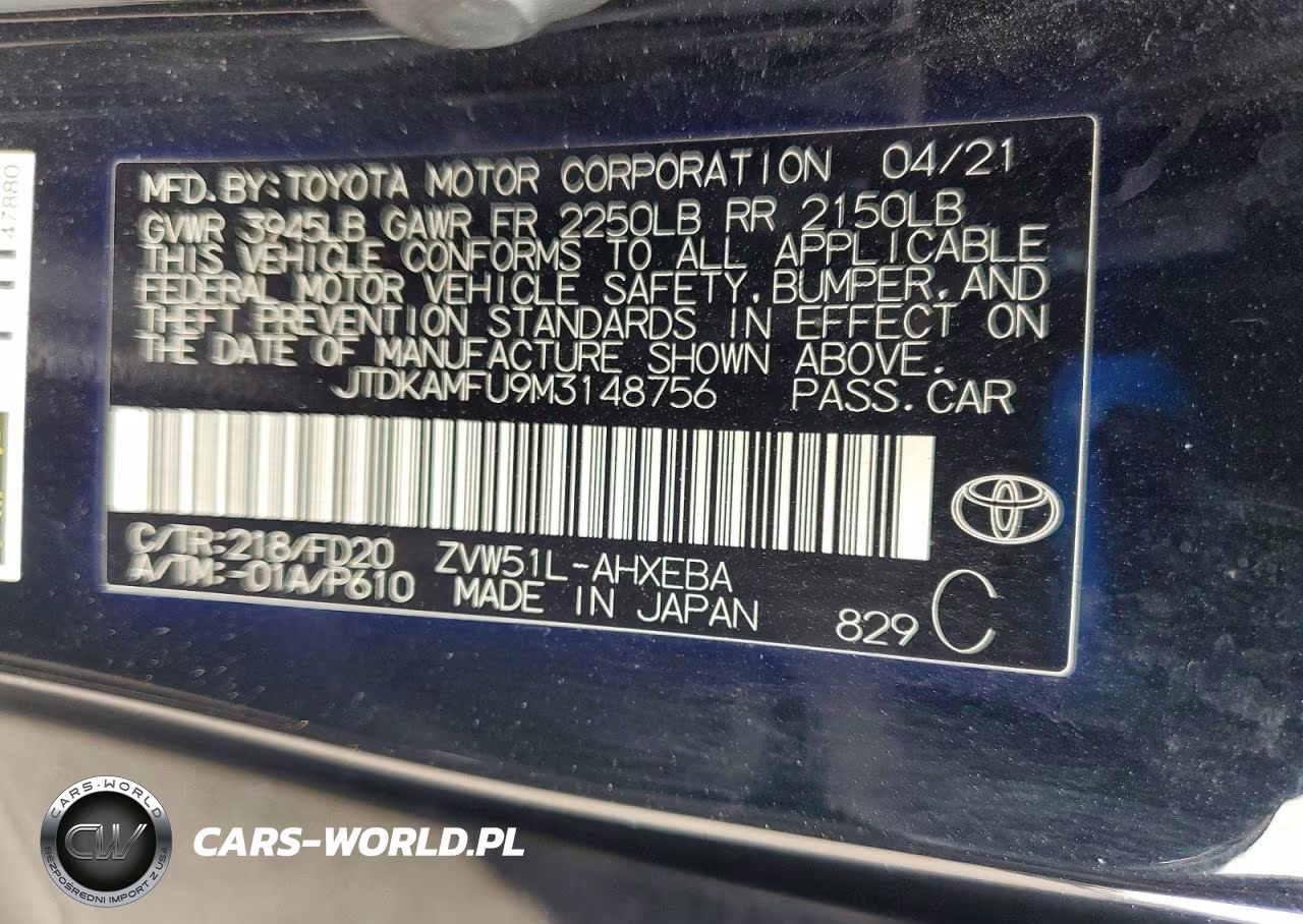 2021 Toyota Prius Le VIN:JTDKAMFU9M3148756 - 12