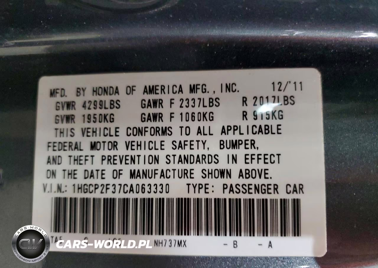 2012 Honda Accord Lx VIN:1HGCP2F37CA063330 - 12