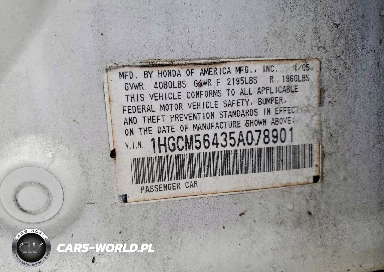 2005 Honda Accord Lx VIN:1HGCM56435A078901 - 13