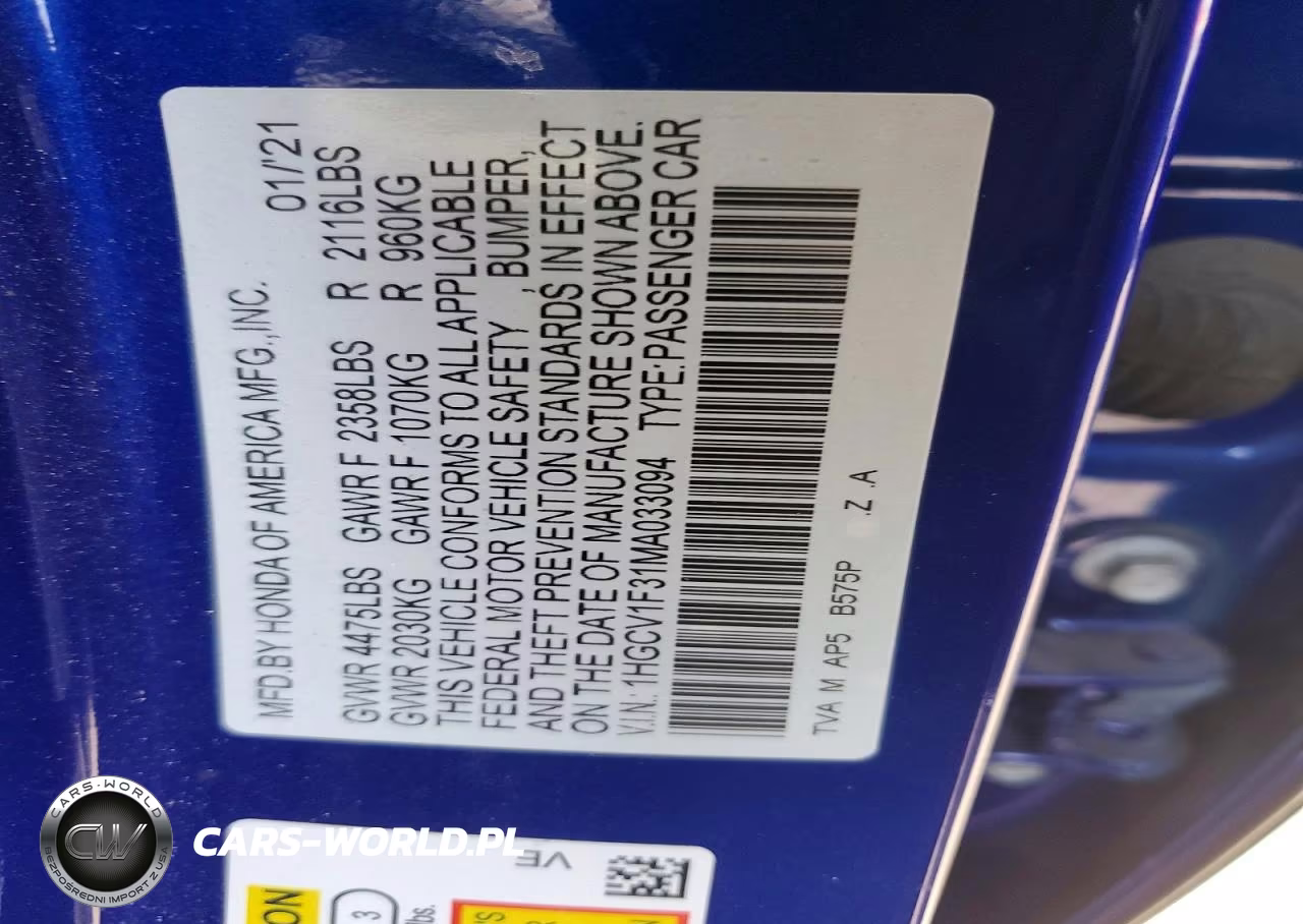 2021 Honda Accord Sport VIN:1HGCV1F31MA033094 - 13