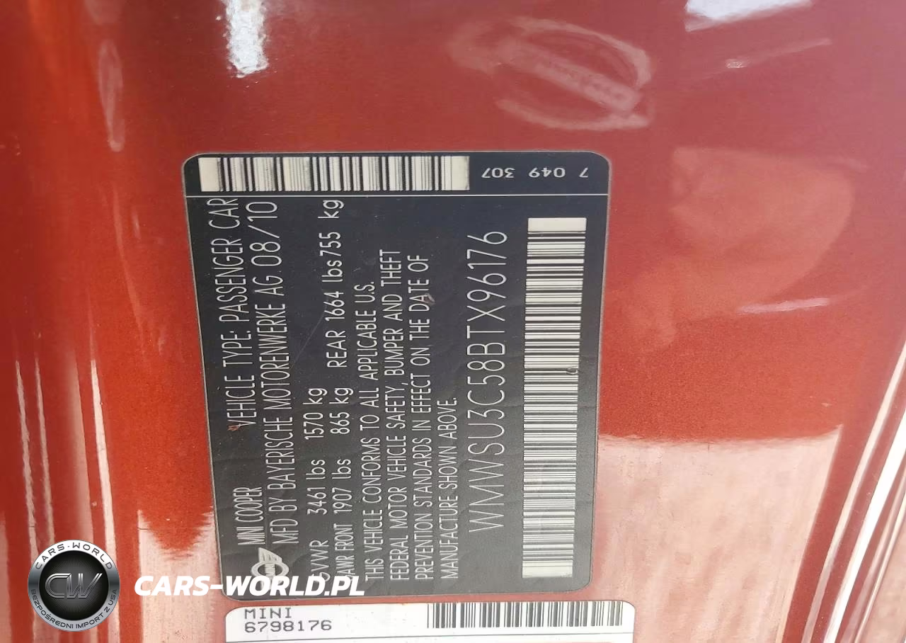 2011 Mini Cooper VIN:WMWSU3C58BTX96176 - 12