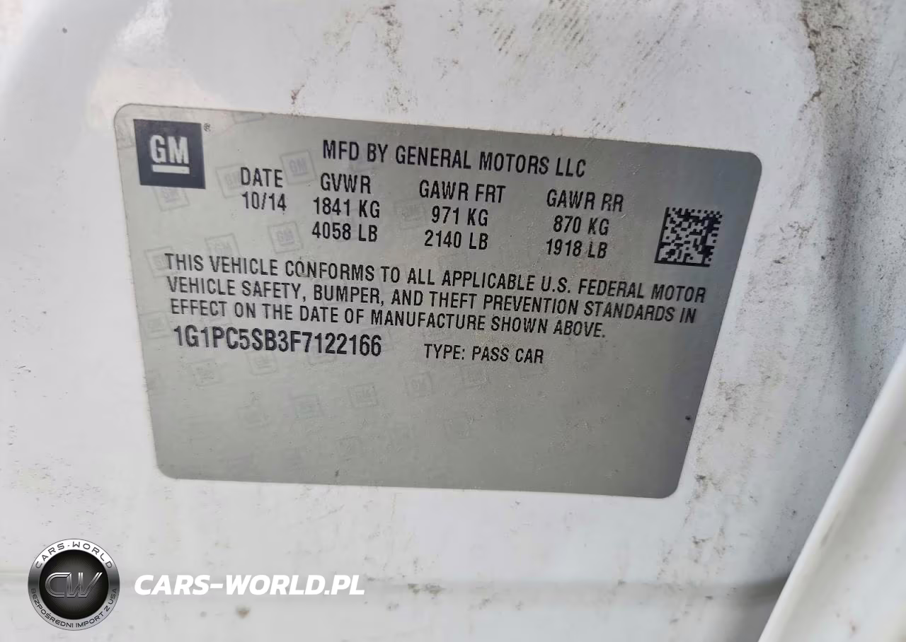 2015 Chevrolet Cruze Lt VIN:1G1PC5SB3F7122166 - 12