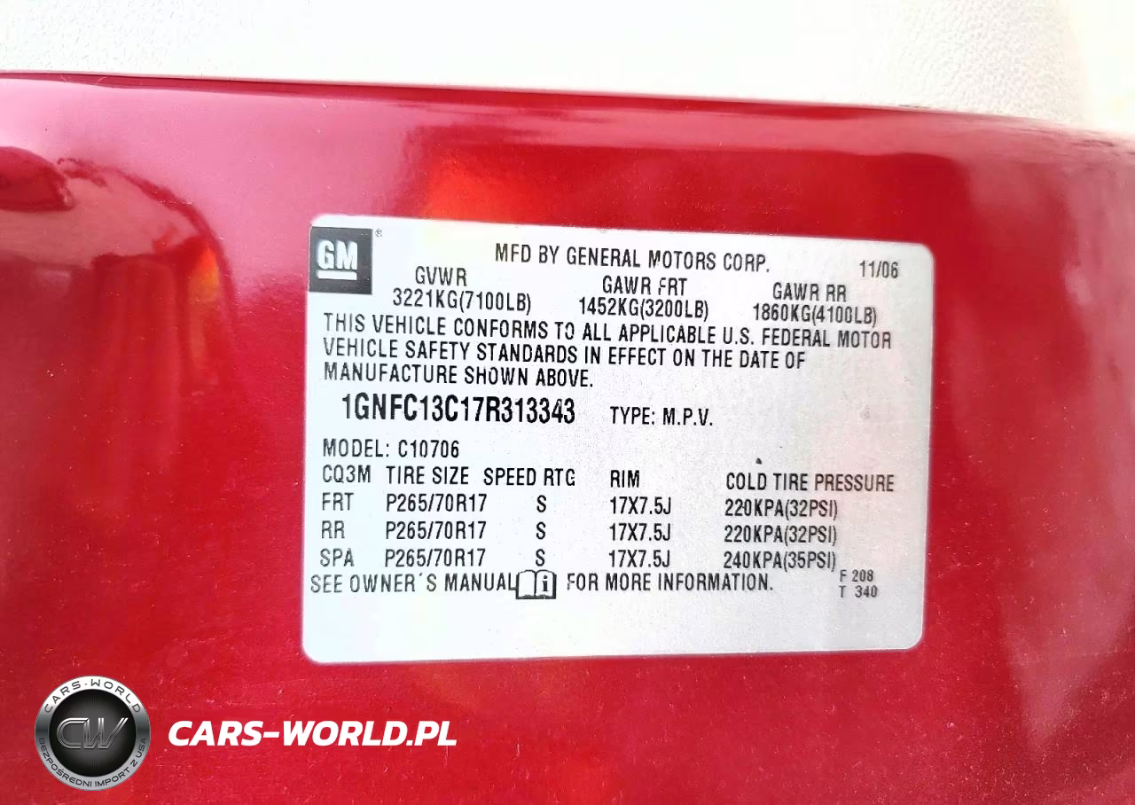 2007 Chevrolet Tahoe C1500 VIN:1GNFC13C17R313343 - 13