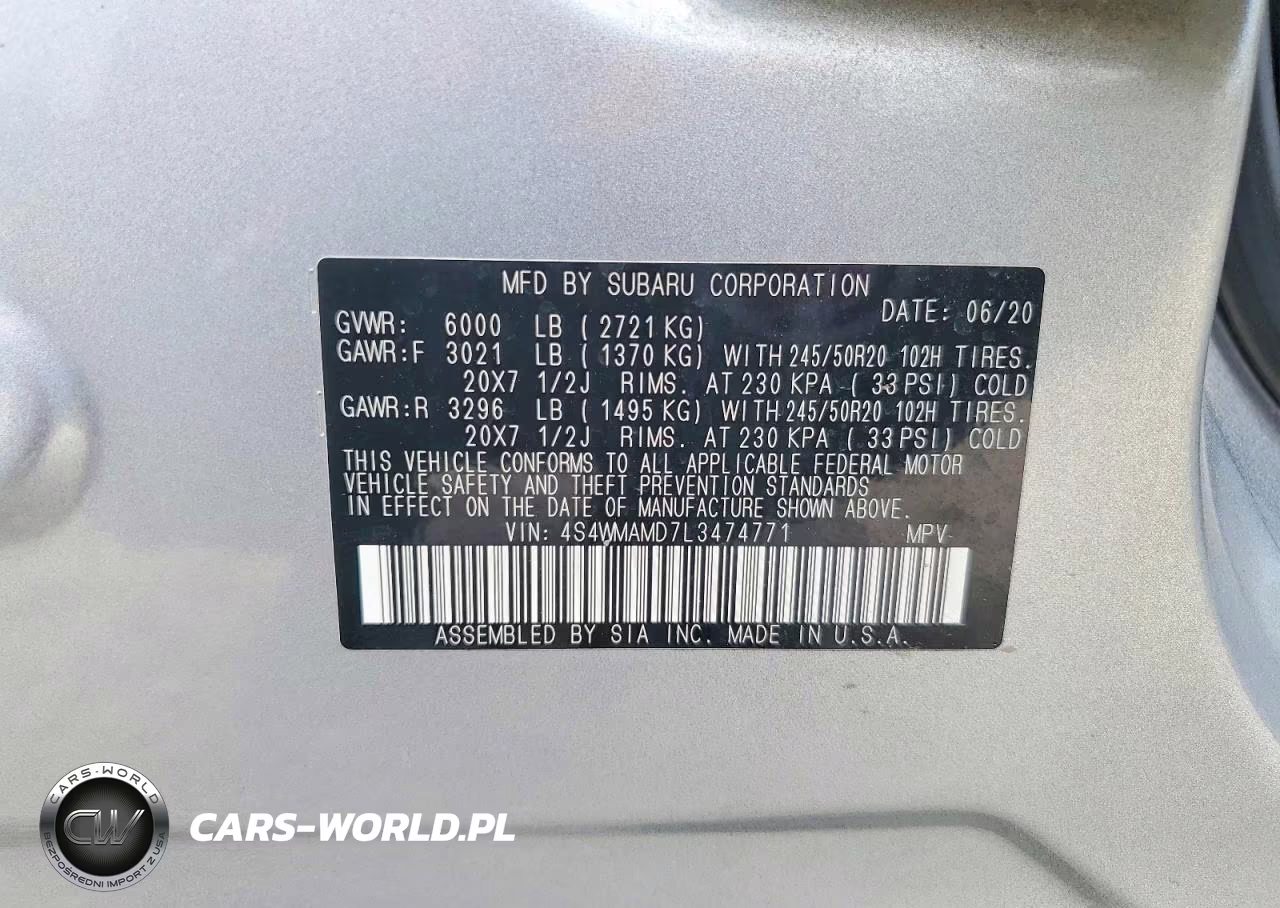 2020 Subaru Ascent Limited VIN:4S4WMAMD7L3474771 - 14