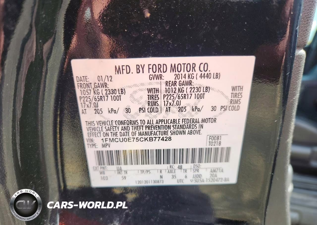 2012 Ford Escape Limited VIN:1FMCU0E75CKB77428 - 13