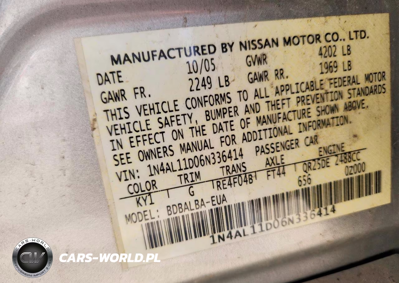 2006 Nissan Altima 2.5 VIN:1N4AL11D06N336414 - 12