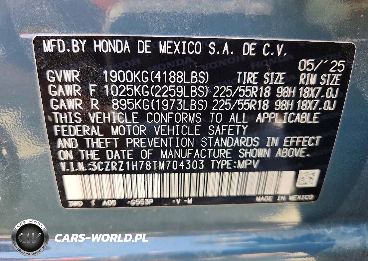 2026 Honda Hr-V Exl VIN:3CZRZ1H78TM704303 - 13