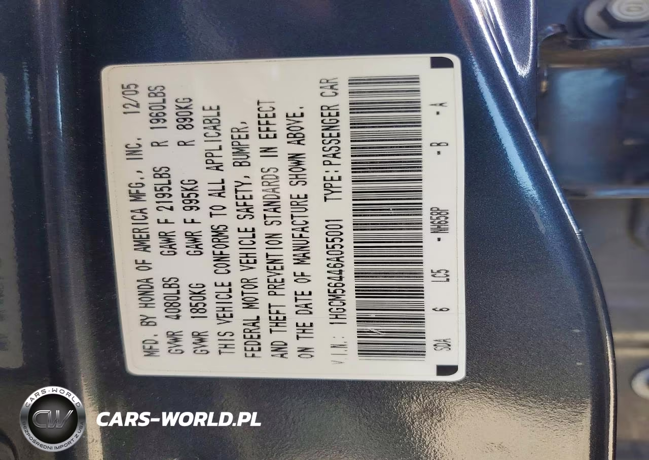 2006 Honda Accord Lx VIN:1HGCM56446A055001 - 12