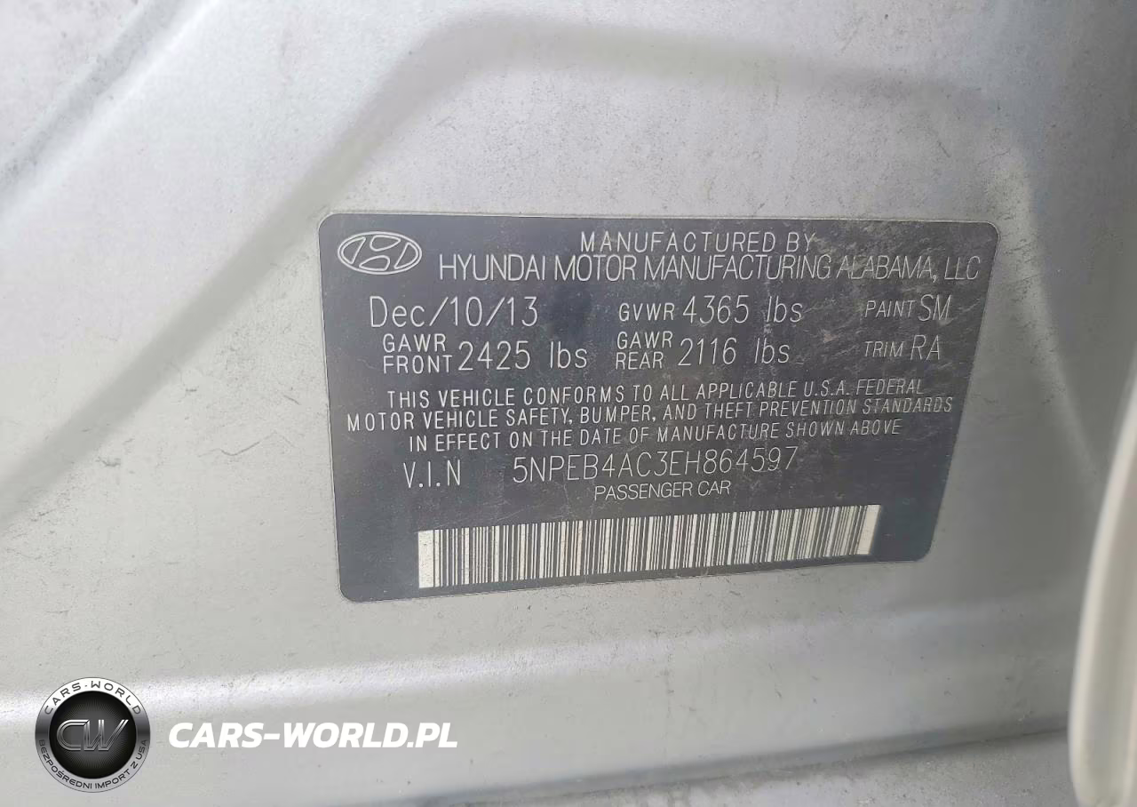 2014 Hyundai Sonata Gls VIN:5NPEB4AC3EH864597 - 12