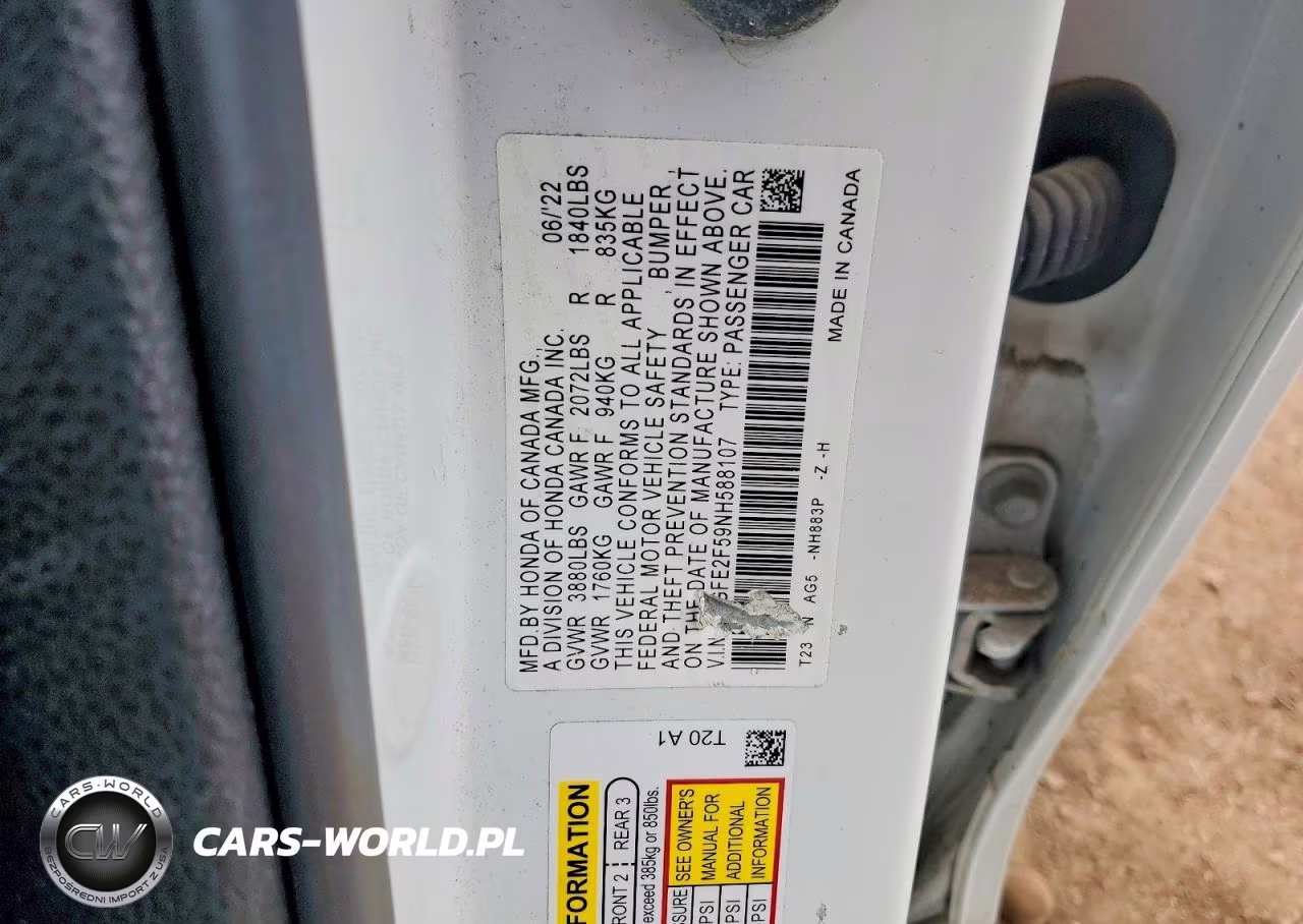 2022 Honda Civic Sport VIN:2HGFE2F59NH588107 - 12