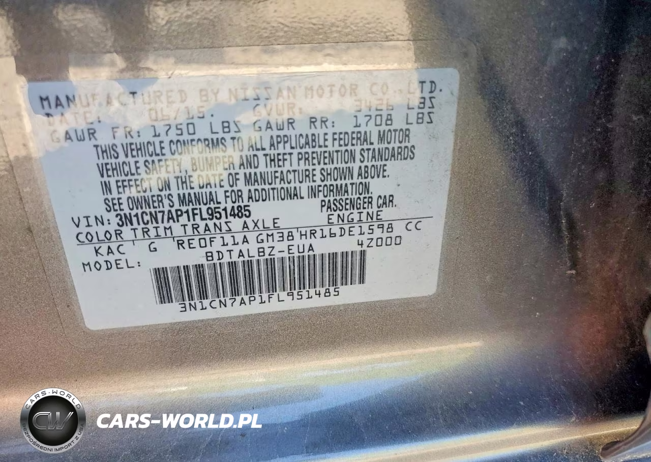 2015 Nissan Versa 1.6 Sv VIN:3N1CN7AP1FL951485 - 12