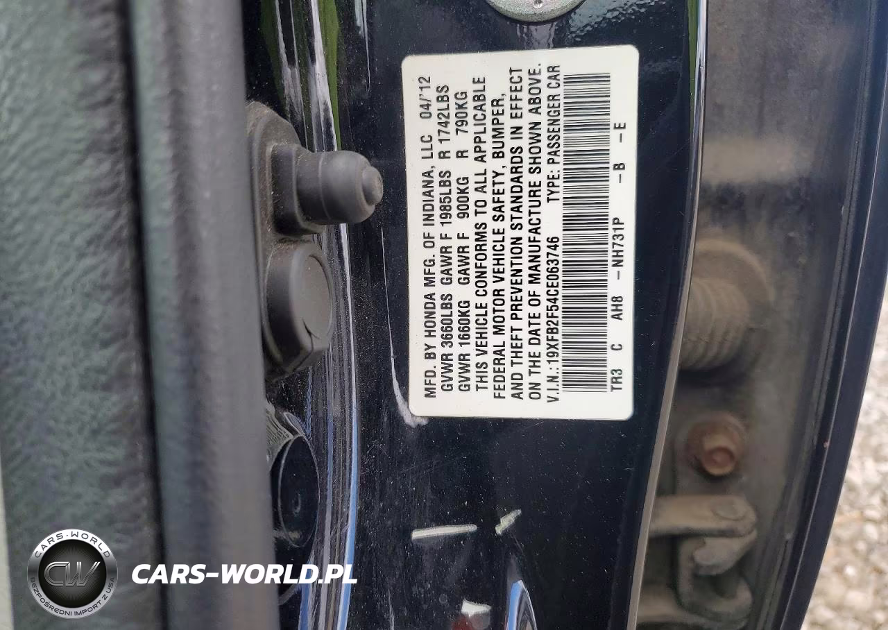 2012 Honda Civic Lx VIN:19XFB2F54CE063746 - 12