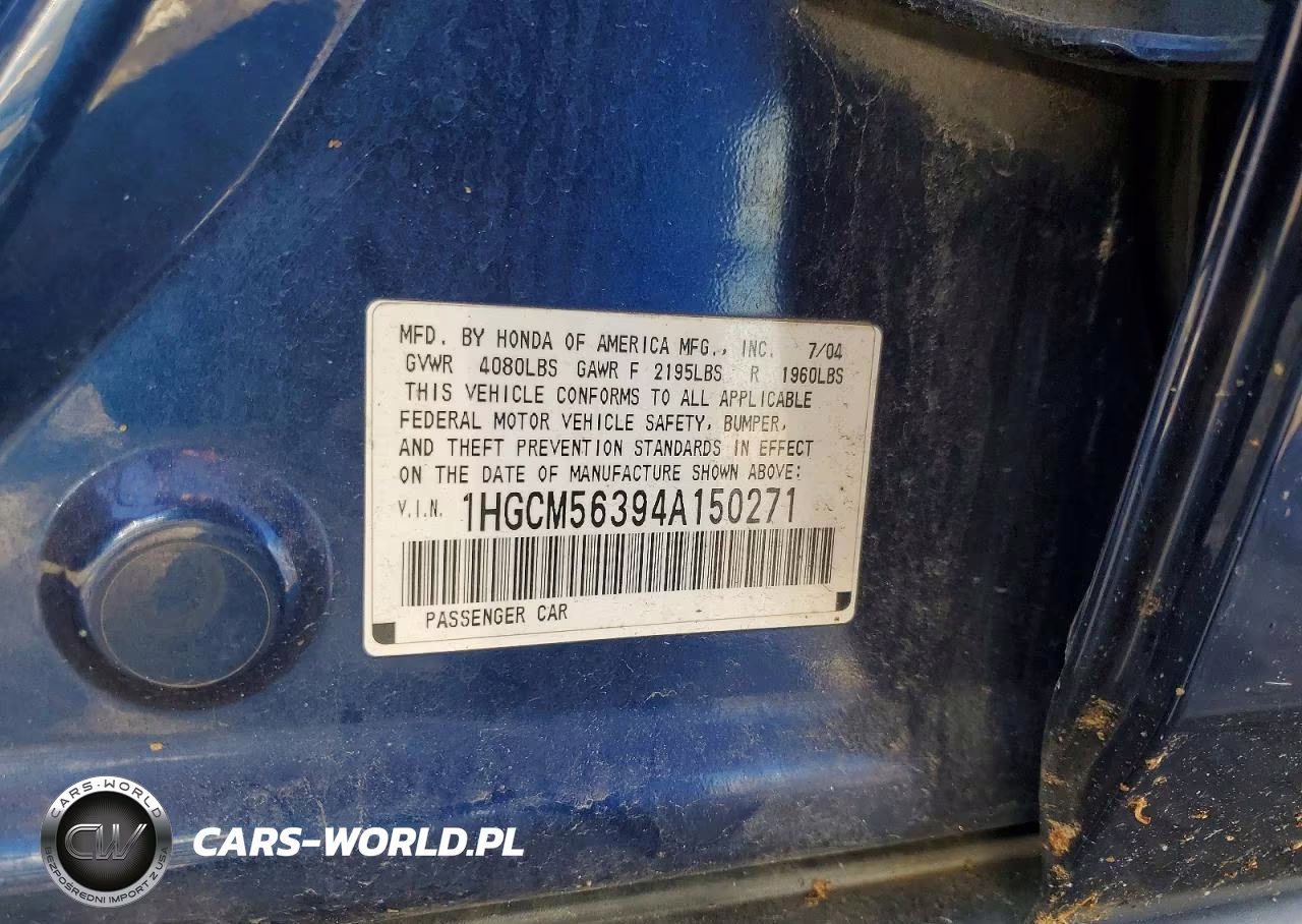 2004 Honda Accord Lx VIN:1HGCM56394A150271 - 12