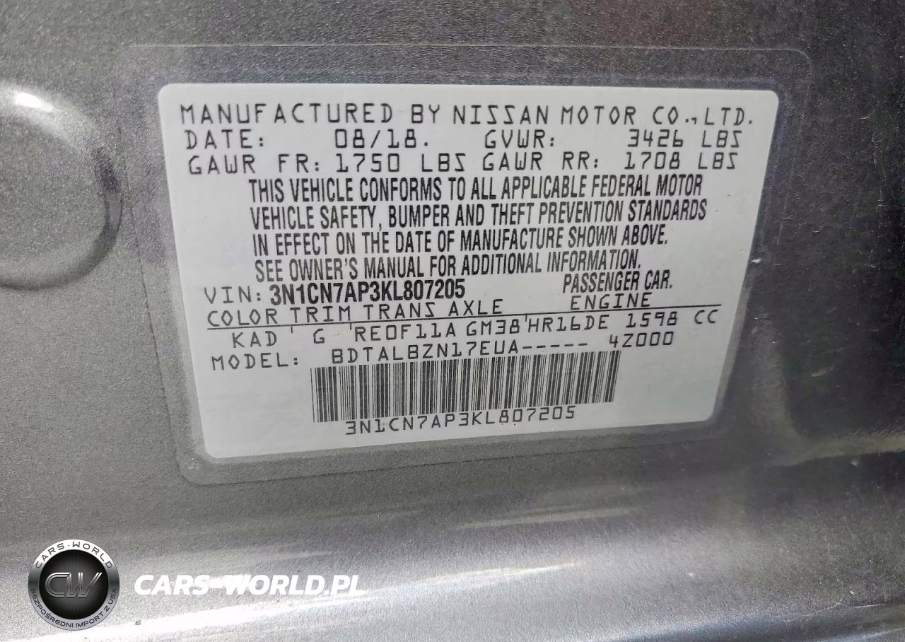 2019 Nissan Versa Sv VIN:3N1CN7AP3KL807205 - 12