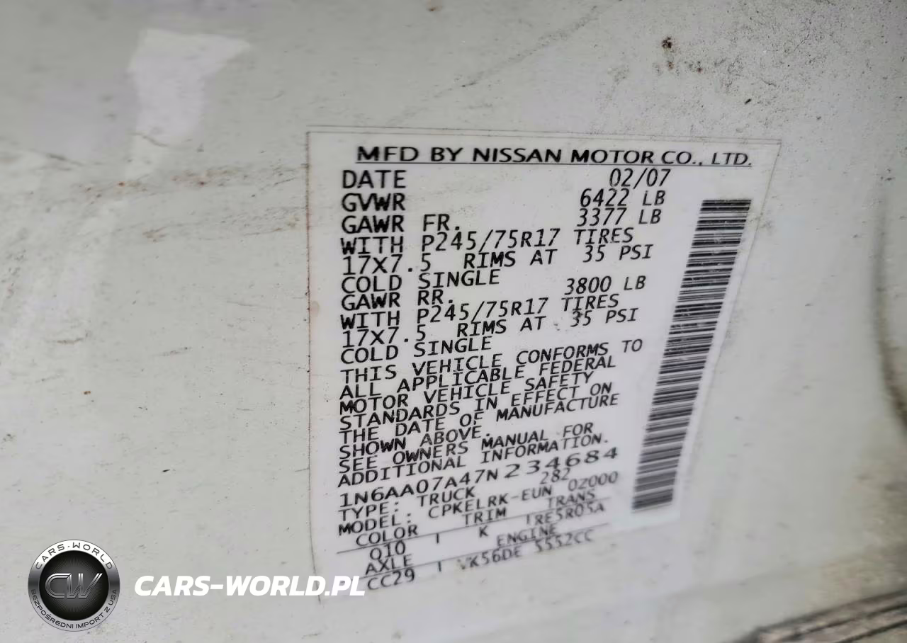 2007 Nissan Titan Xe VIN:1N6AA07A47N234684 - 13
