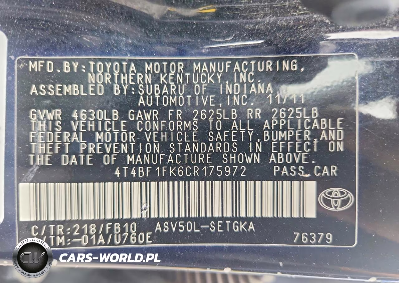 2012 Toyota Camry Xle VIN:4T4BF1FK6CR175972 - 12