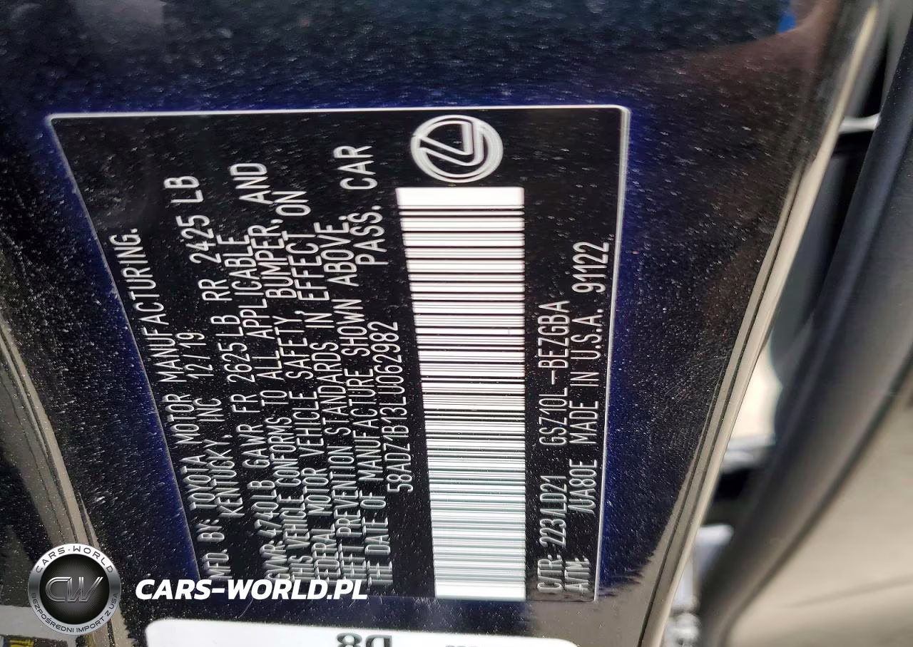 2020 Lexus Es 350 VIN:58ADZ1B13LU062982 - 13