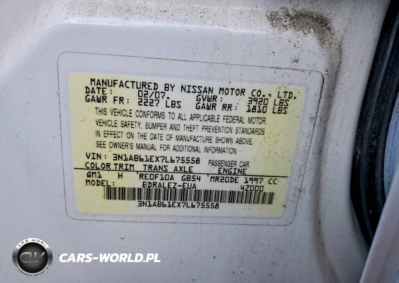 2007 Nissan Sentra 2.0 VIN:3N1AB61EX7L675558 - 12