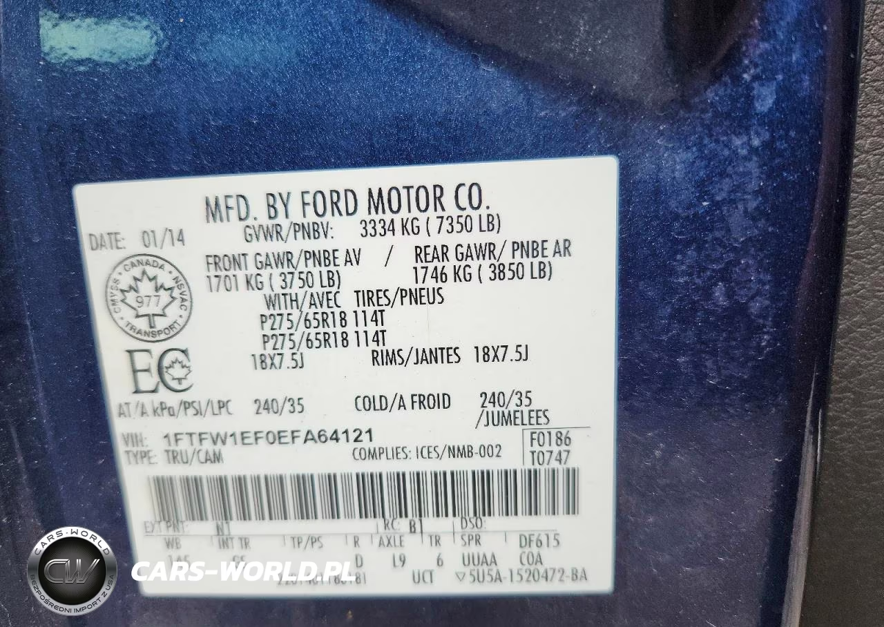 2014 Ford F150 Supercrew VIN:1FTFW1EF0EFA64121 - 12