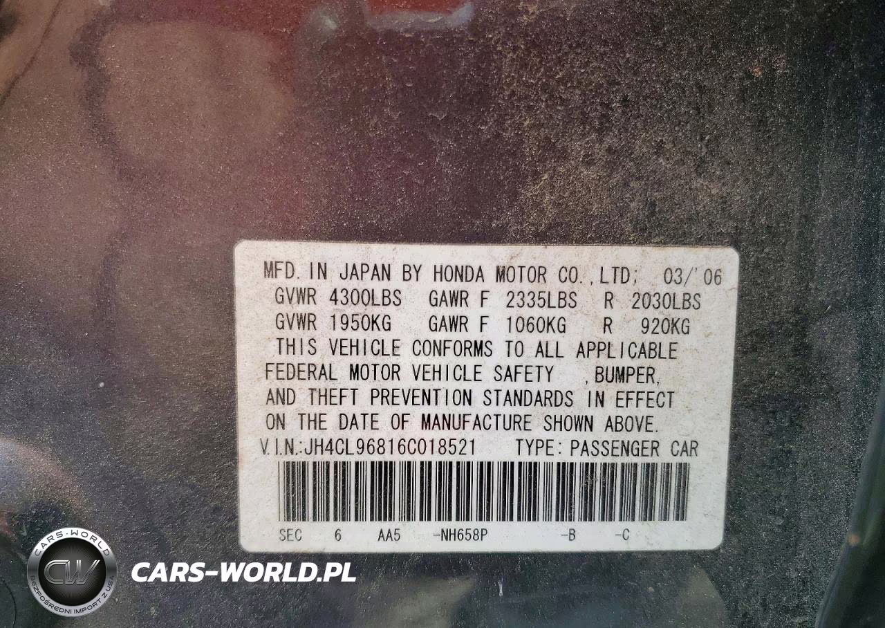 2006 Acura Tsx VIN:JH4CL96816C018521 - 12