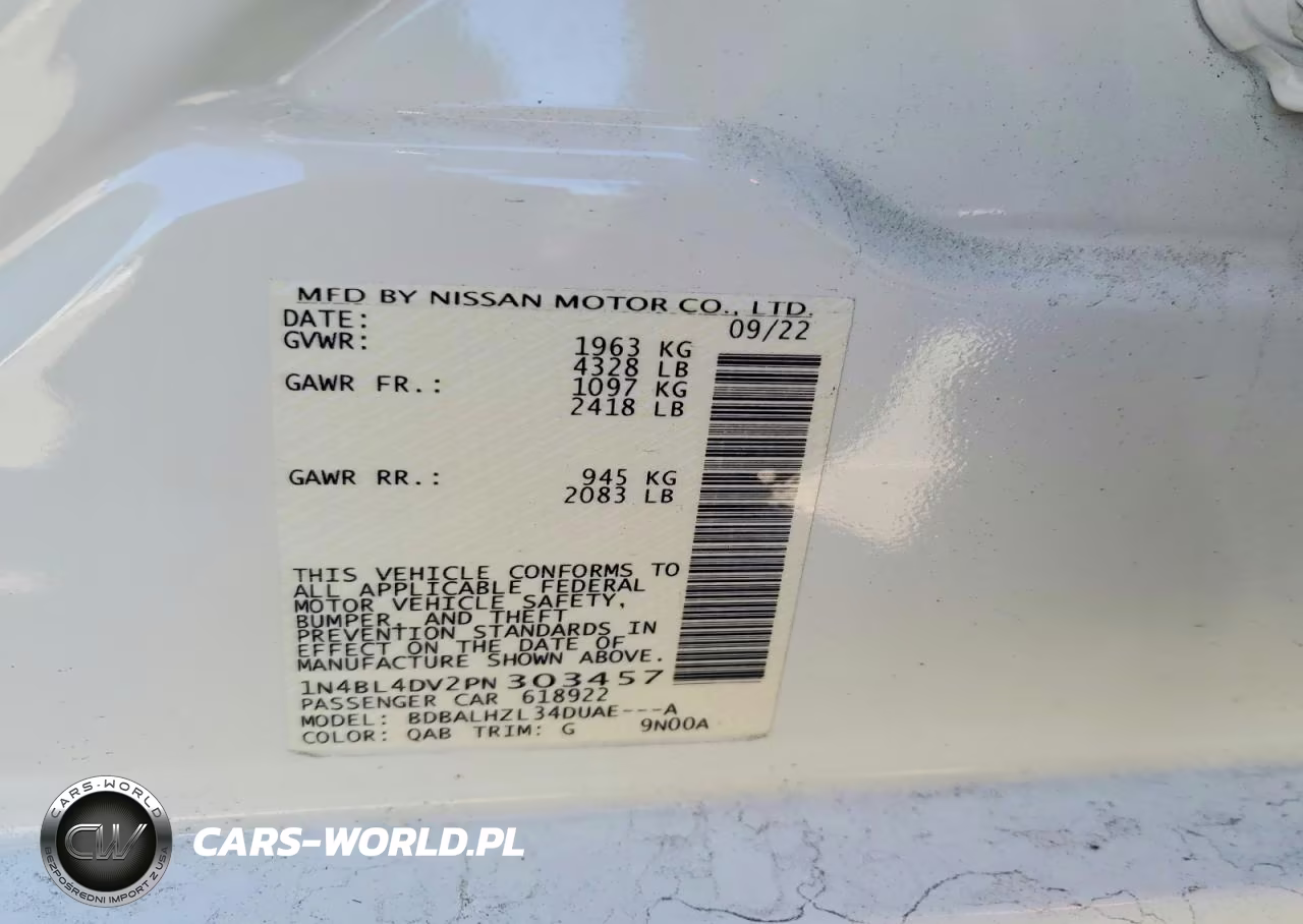 2023 Nissan Altima Sv VIN:1N4BL4DV2PN303457 - 12