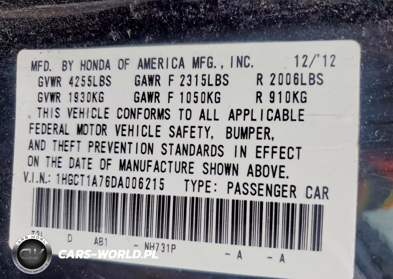 2013 Honda Accord Ex VIN:1HGCT1A76DA006215 - 13