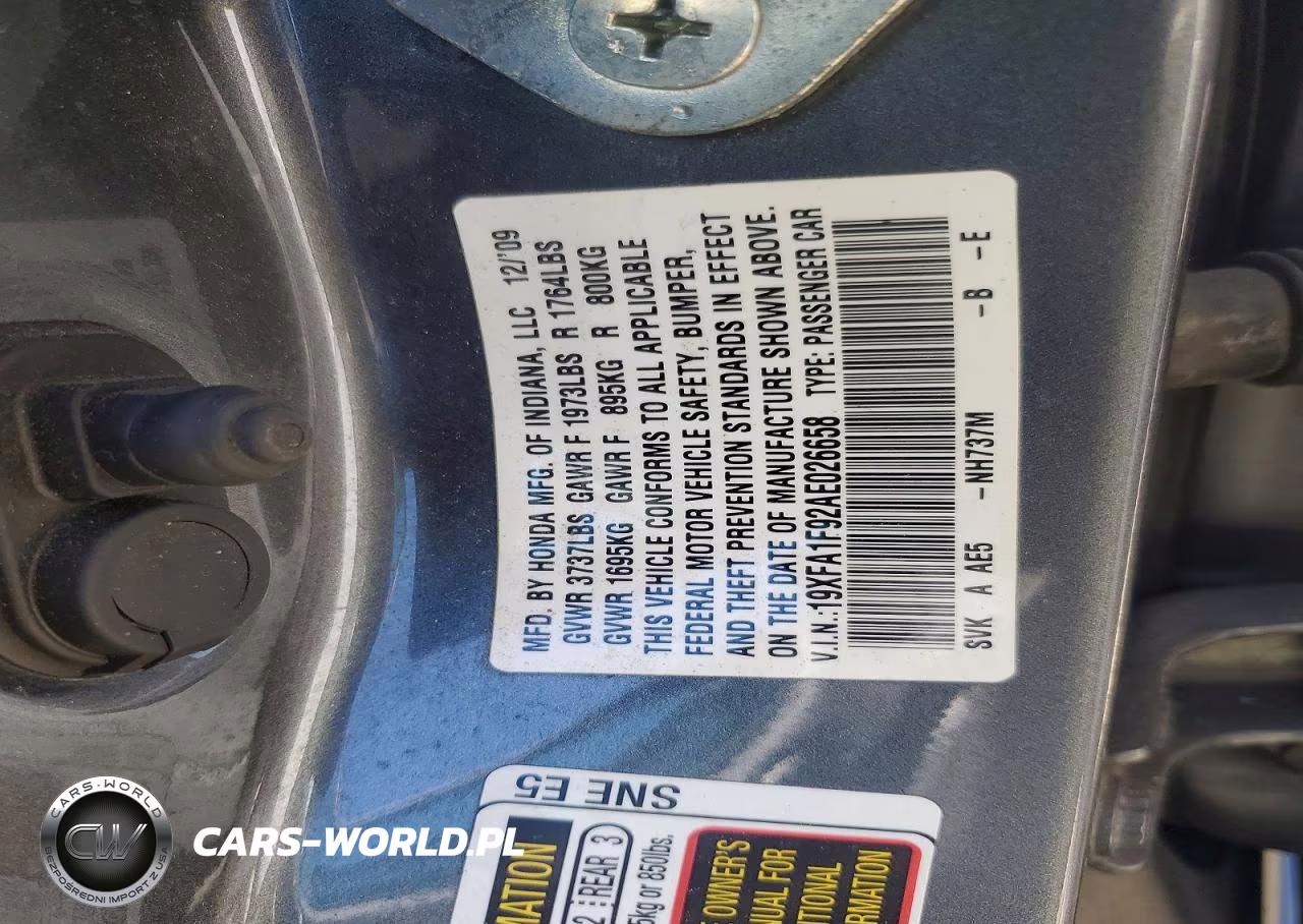 2010 Honda Civic Exl VIN:19XFA1F92AE026658 - 12