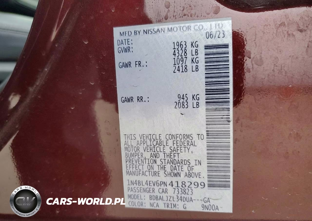 2023 Nissan Altima Sl VIN:1N4BL4EV6PN418299 - 13