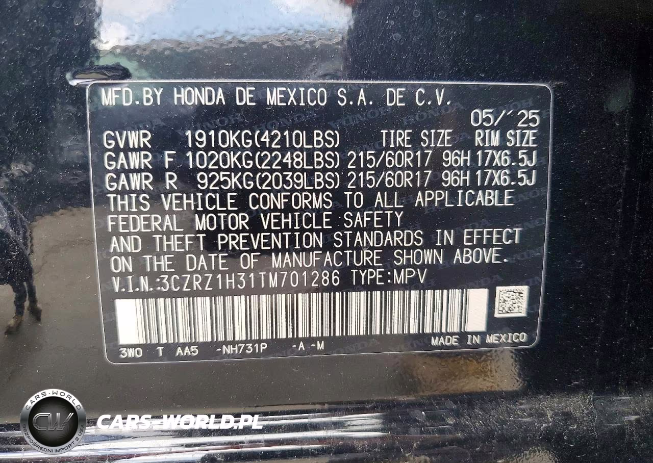 2026 Honda Hr-V Lx VIN:3CZRZ1H31TM701286 - 13