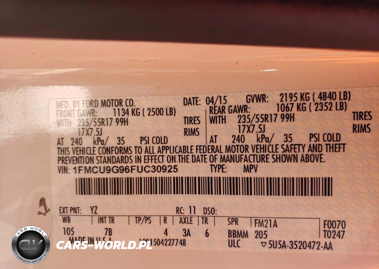 2015 Ford Escape Se VIN:1FMCU9G96FUC30925 - 12