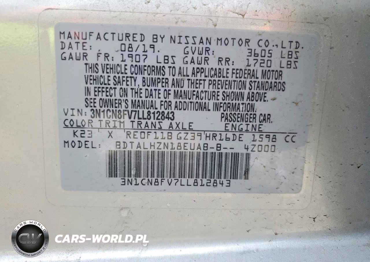 2020 Nissan Versa Sr VIN:3N1CN8FV7LL812843 - 12