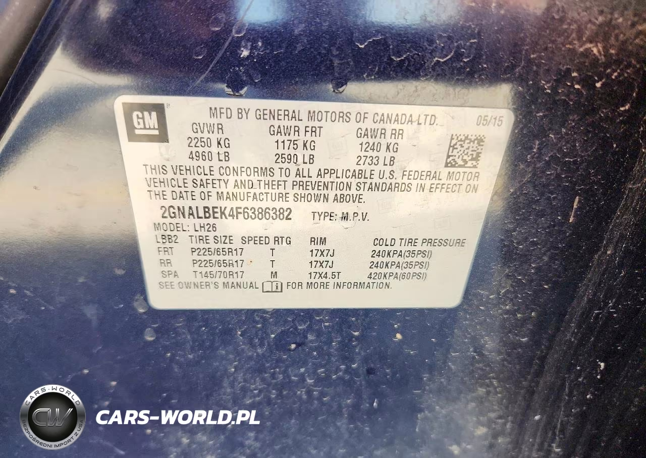 2015 Chevrolet Equinox Lt VIN:2GNALBEK4F6386382 - 13