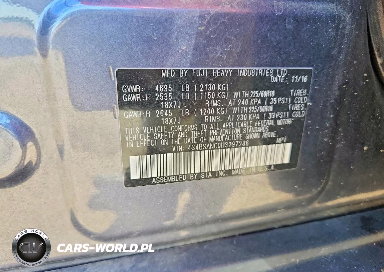 2017 Subaru Outback 2.5I Limited VIN:4S4BSANC0H3297286 - 13