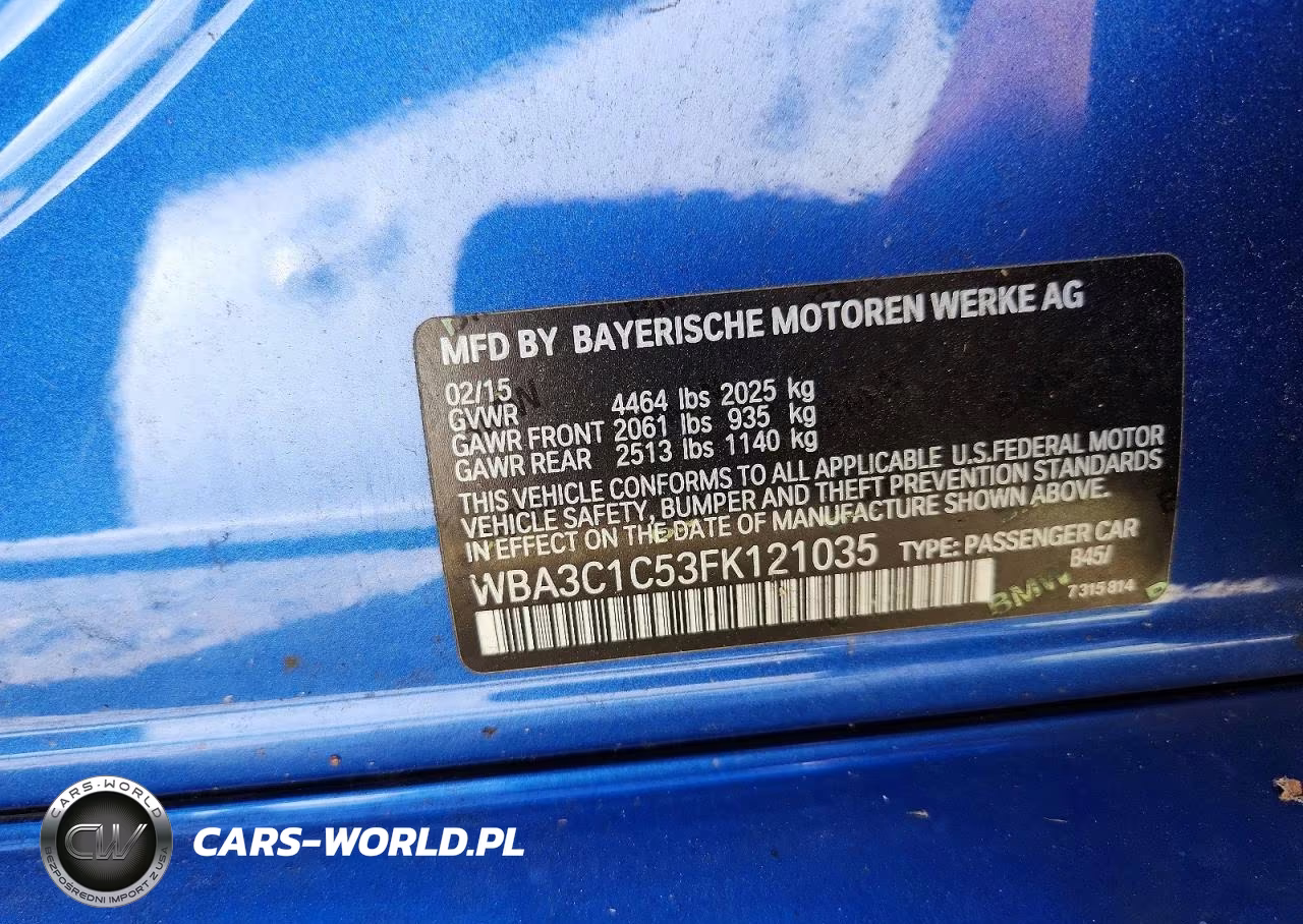 2015 BMW 328 I Sulev VIN:WBA3C1C53FK121035 - 12