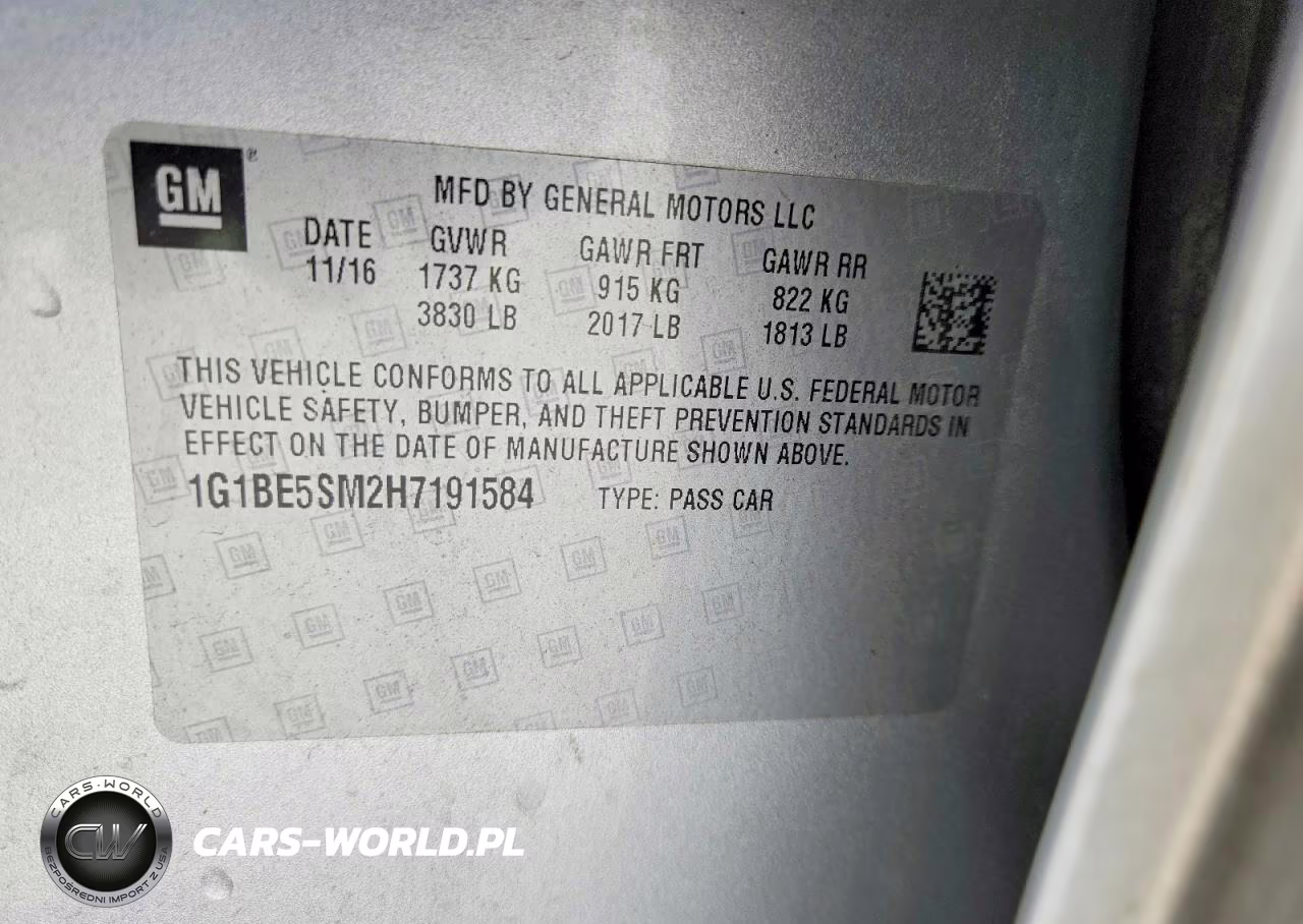 2017 Chevrolet Cruze Lt VIN:1G1BE5SM2H7191584 - 12