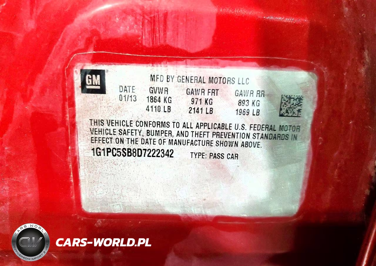 2013 Chevrolet Cruze Lt VIN:1G1PC5SB8D7222342 - 12