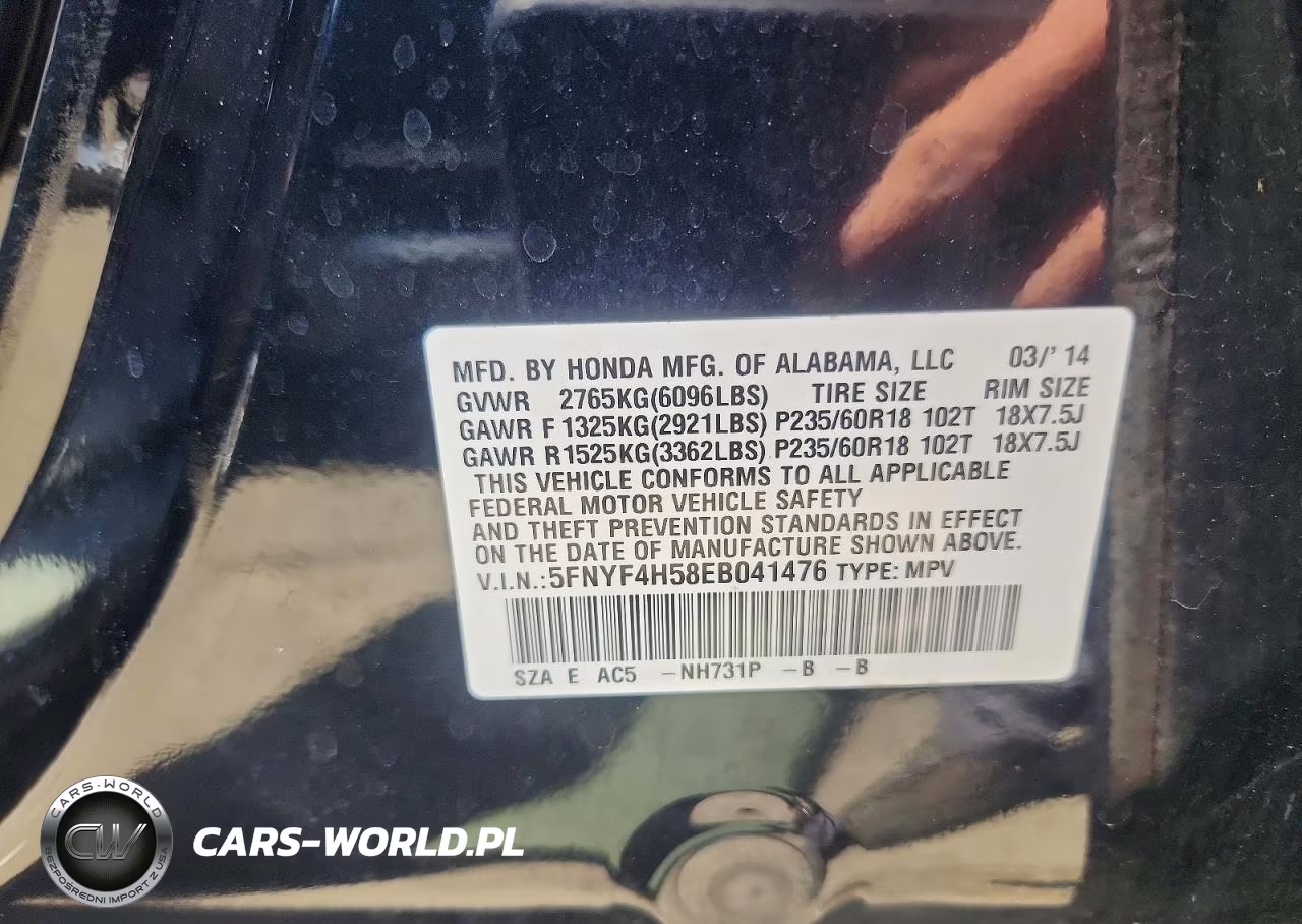 2014 Honda Pilot Exl VIN:5FNYF4H58EB041476 - 13