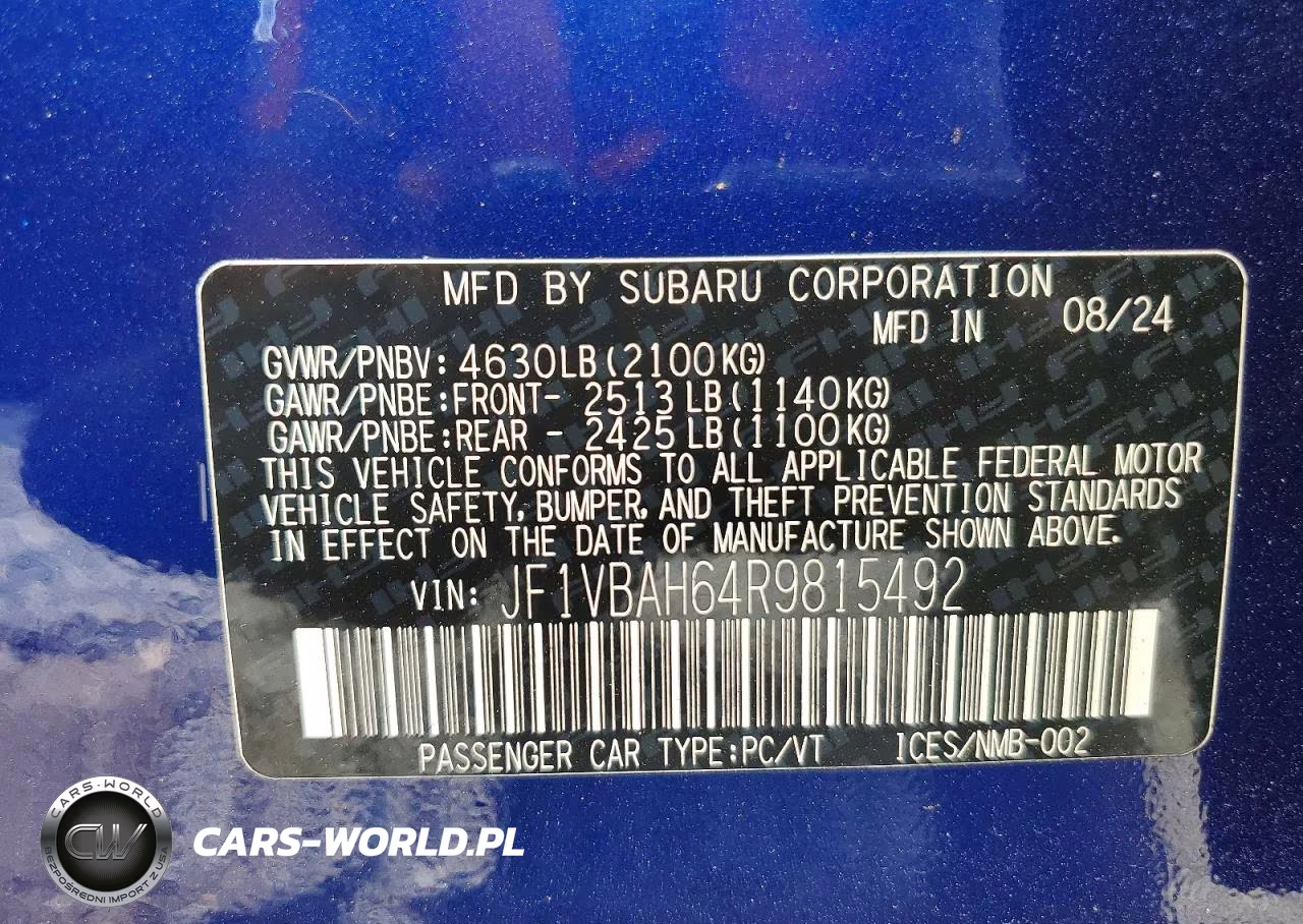 2024 Subaru Wrx Premium VIN:JF1VBAH64R9815492 - 12