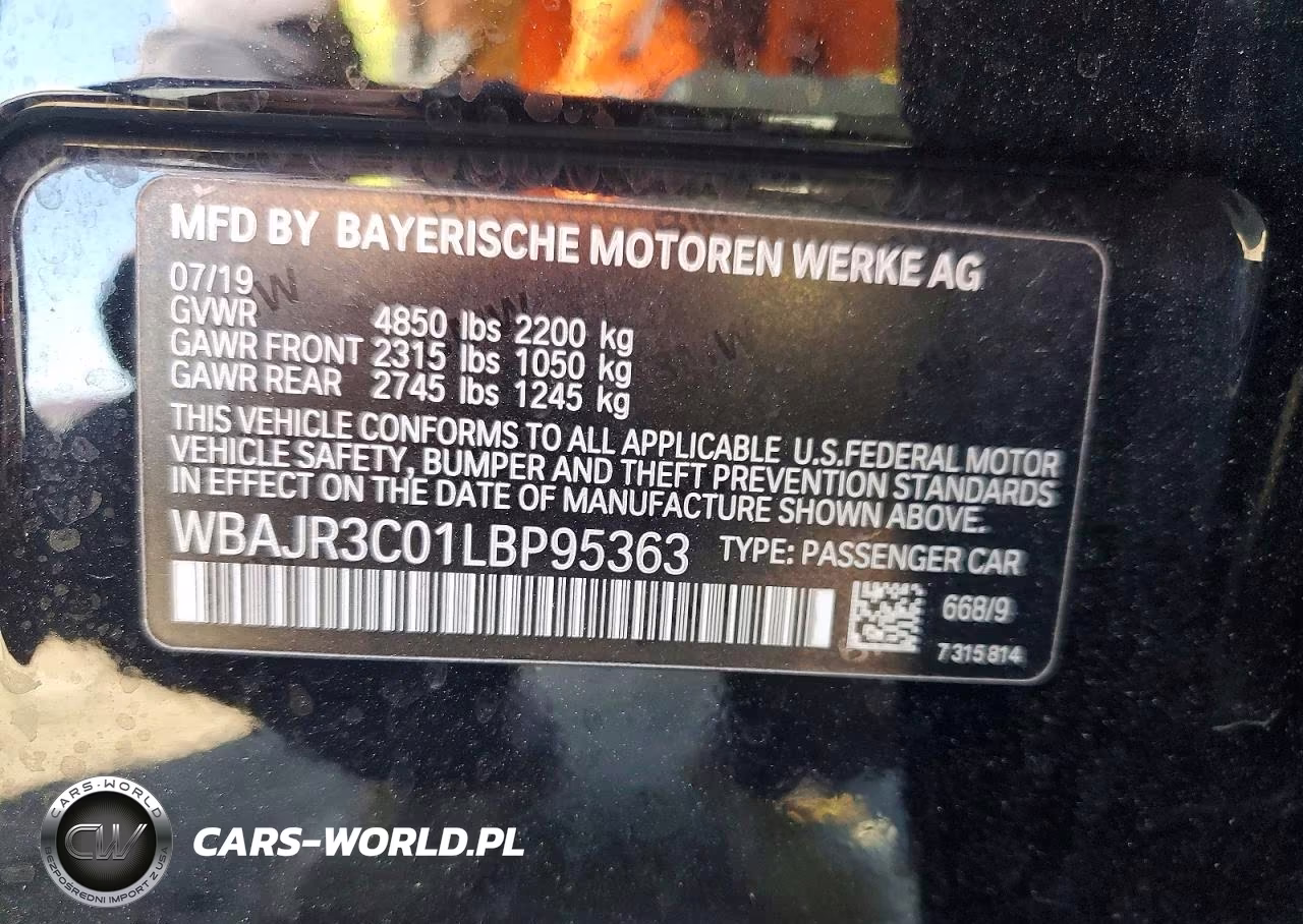 2020 BMW 530 I VIN:WBAJR3C01LBP95363 - 12