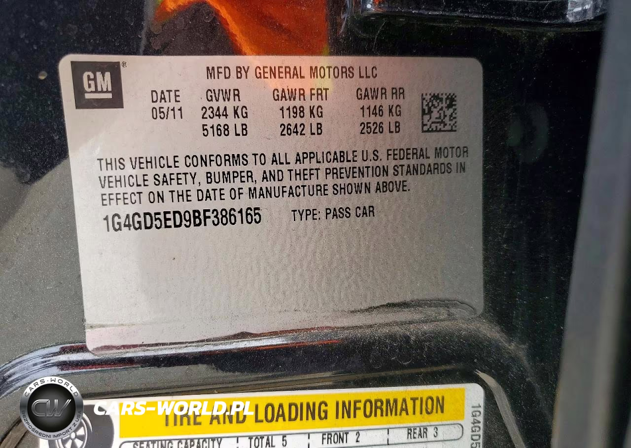 2011 Buick Lacrosse Cxl VIN:1G4GD5ED9BF386165 - 12