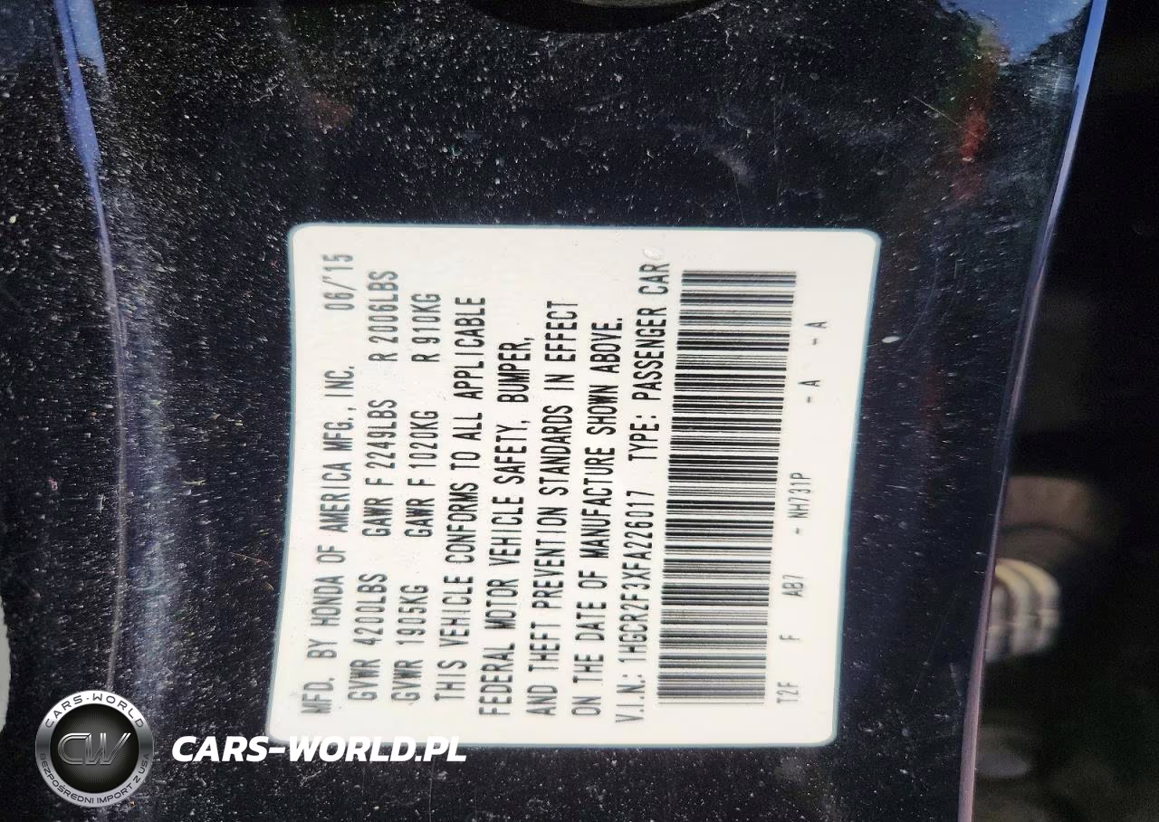 2015 Honda Accord Coupe Ex-L Au VIN:1HGCR2F3XFA226017 - 12