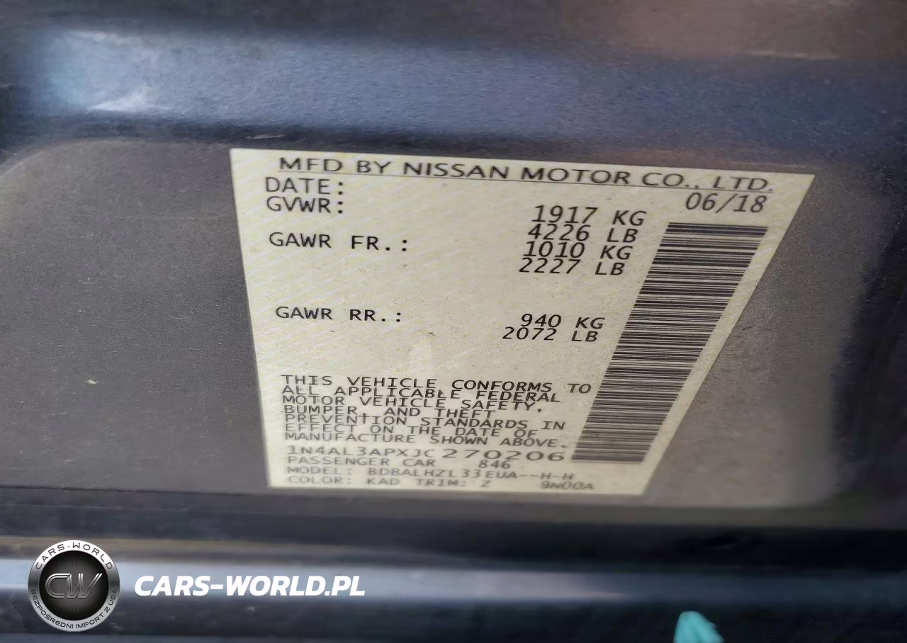 2018 Niss Altima VIN:1N4AL3APXJC270206 - 12