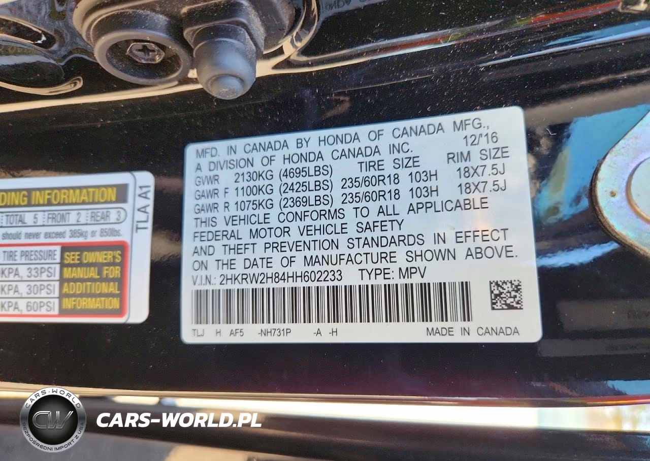 2017 Honda Cr-V Exl VIN:2HKRW2H84HH602233 - 14