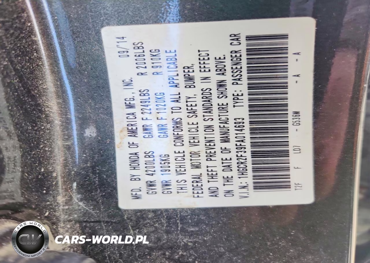 2015 Honda Accord Lx VIN:1HGCR2F39FA014693 - 12