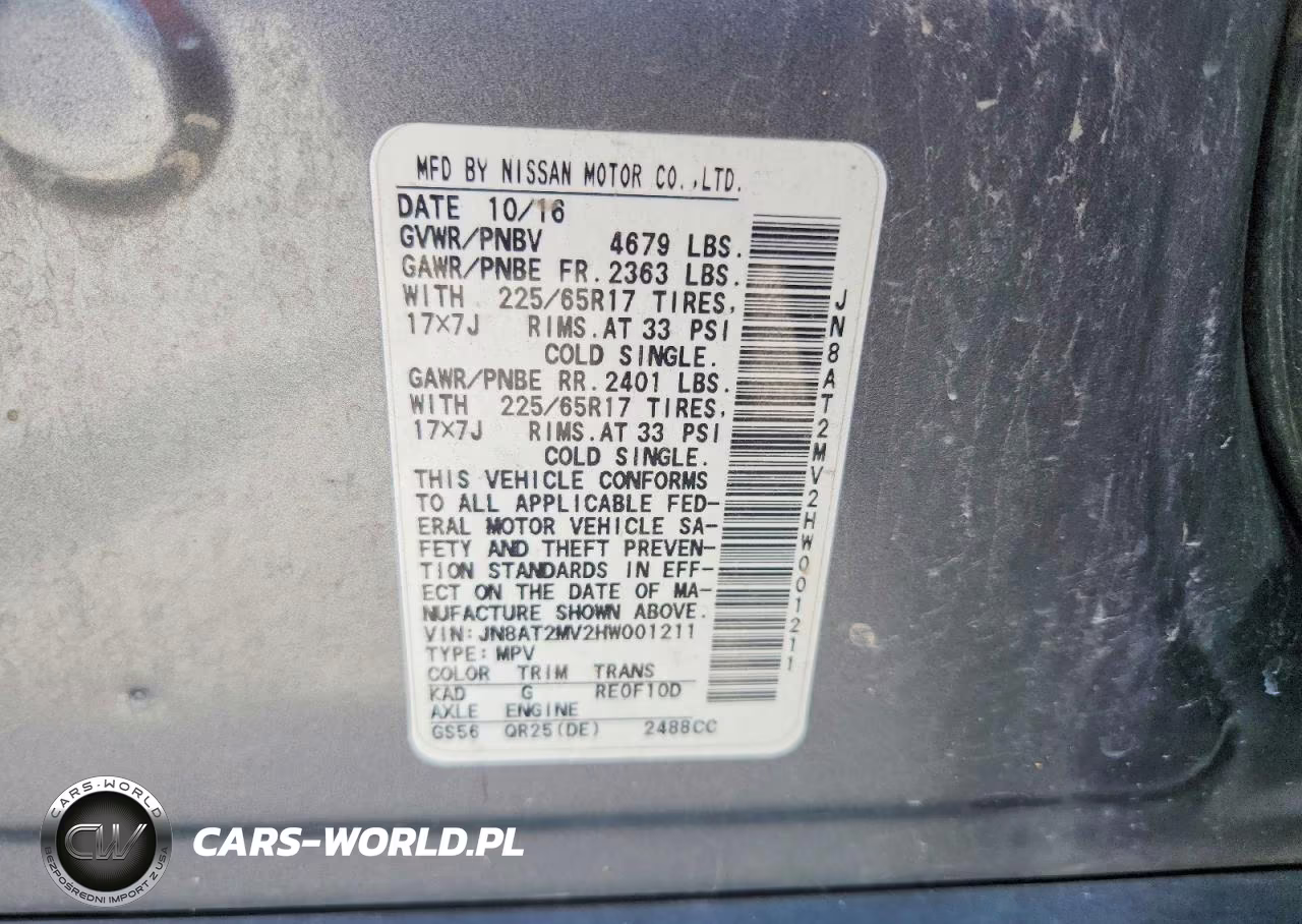 2017 Nissan Rogue Sv VIN:JN8AT2MV2HW001211 - 13