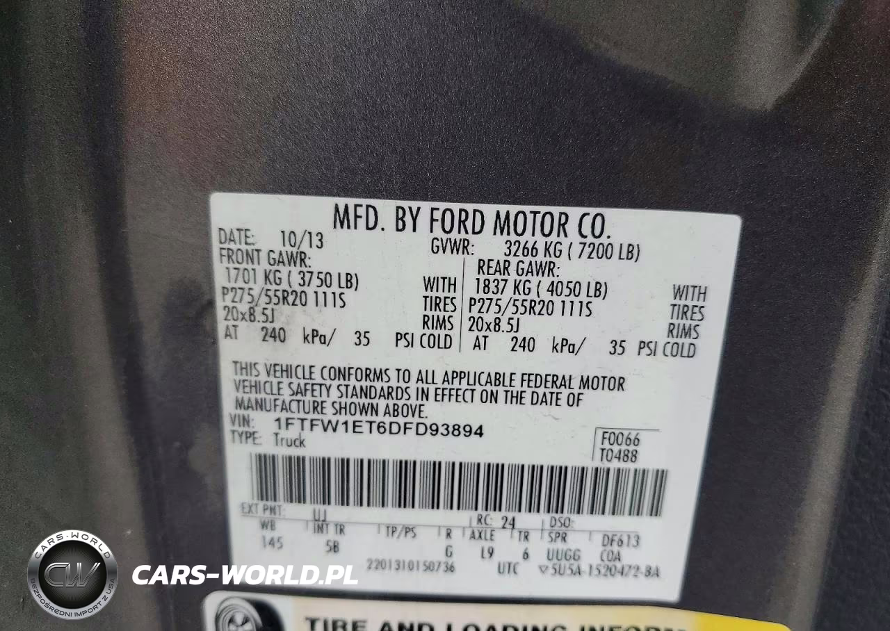 2013 Ford F150 Supercrew VIN:1FTFW1ET6DFD93894 - 13