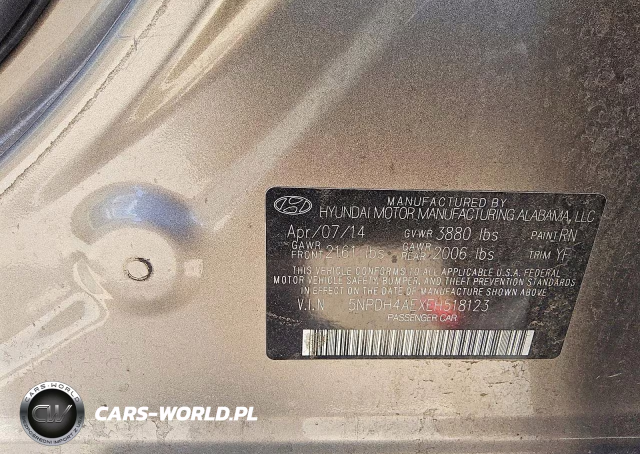 2014 Hyundai Elantra Se VIN:5NPDH4AEXEH518123 - 12
